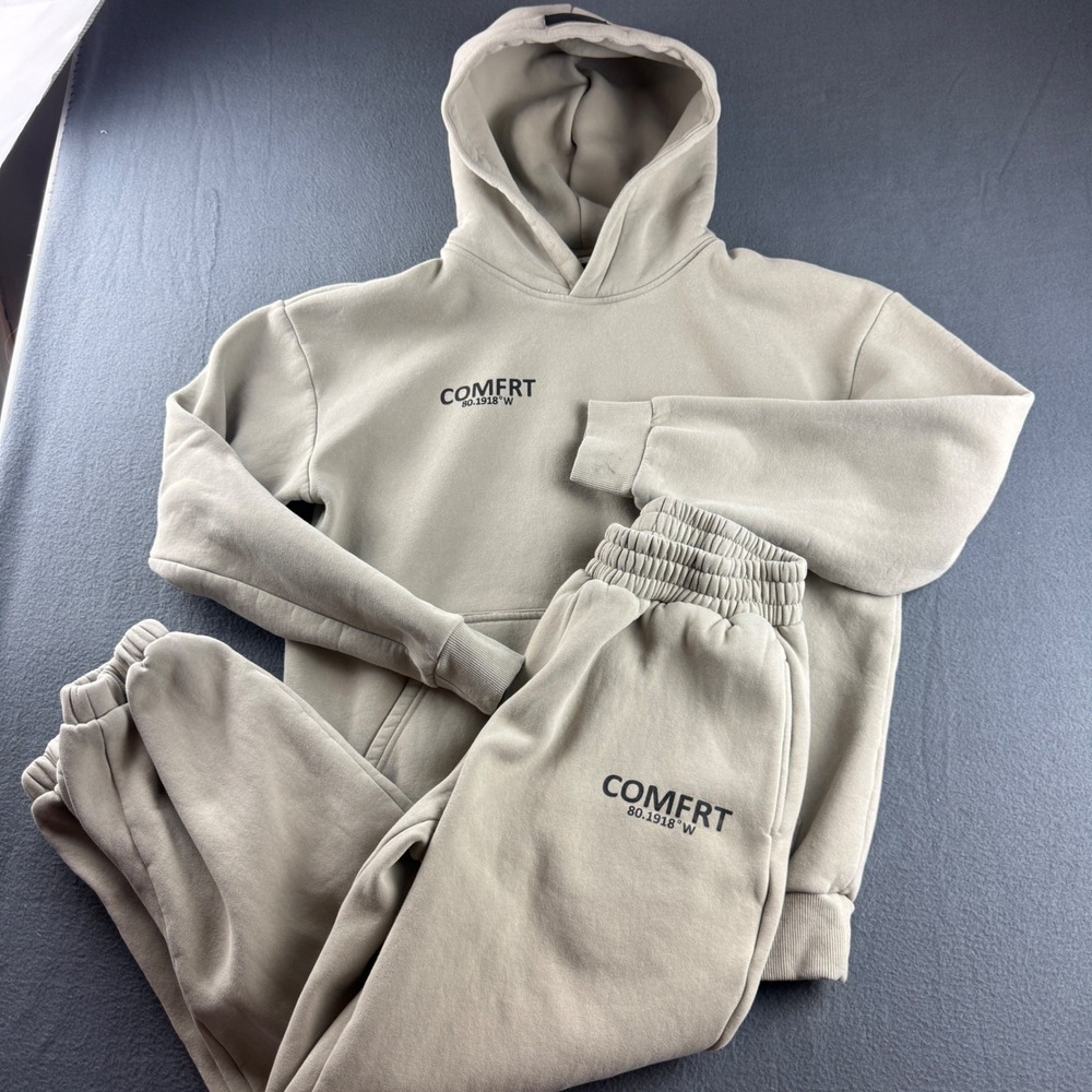 Comfrt Sweatsuit Men's M Beige Hoodie Sweatpants Loungewear Leisure Fleece